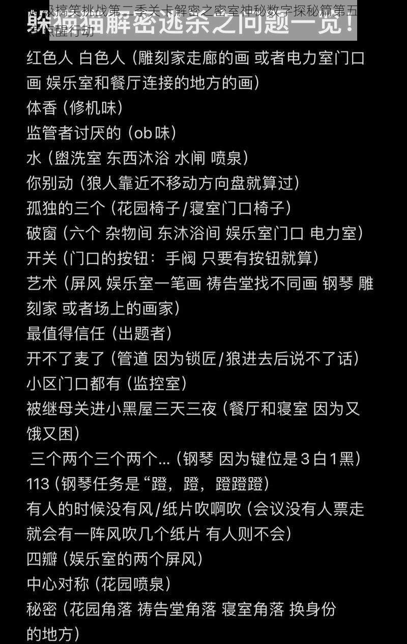 史上超级搞笑挑战第二季关卡解密之密室神秘数字探秘篇第五章揭秘5字答案点醒行动