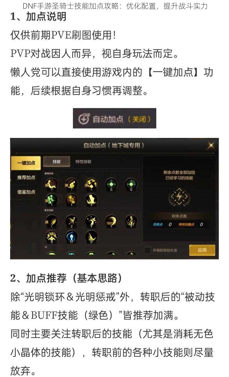 DNF手游圣骑士技能加点攻略：优化配置，提升战斗实力